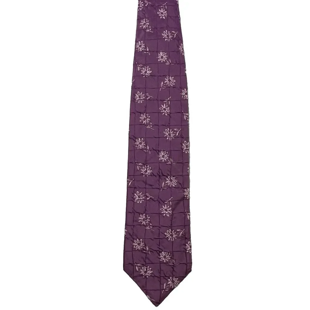 Kenzo Homme Necktie Tie Purple Floral Jacquard Woven Silk Blend Flower